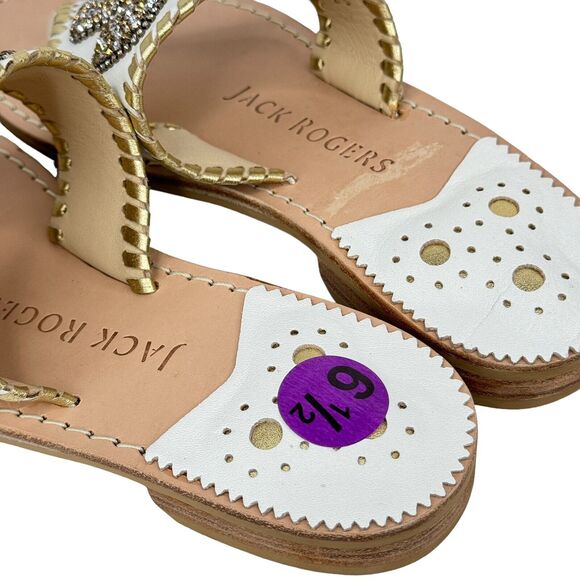 Jack Rogers Women’s White Gold Thong Sandal 6.5 Sparkle Bow Rhinestone Fancy NEW - Picture 7 of 11